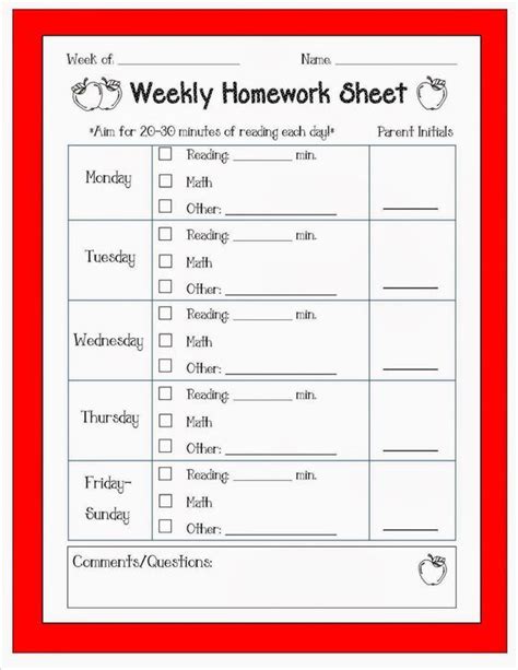 Homework Sheet Weekly Homework Weekly Homework Sheet