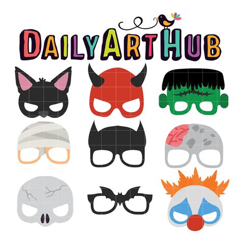 Creepy Halloween Masks Clip Art Set Daily Art Hub Graphics