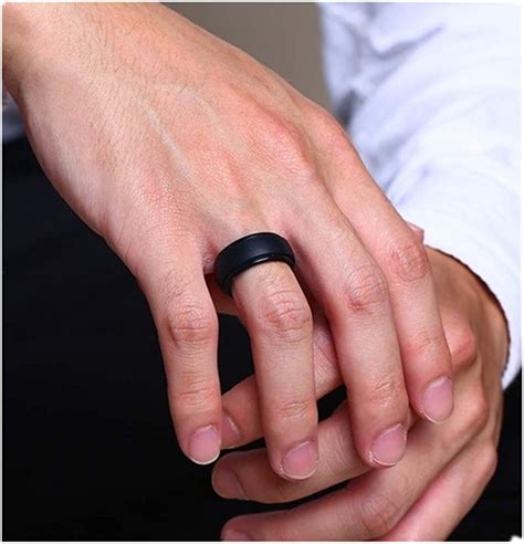 Nniov Black Silicone Rings Wedding Bands For Men Geometric Metallic Wide Rubber Ring Simple