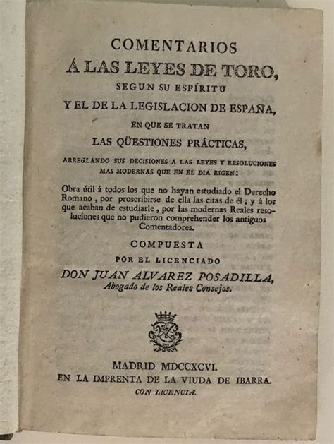 Álvarez Posadilla Juan Comentarios A Las Leyes De Toro Catawiki