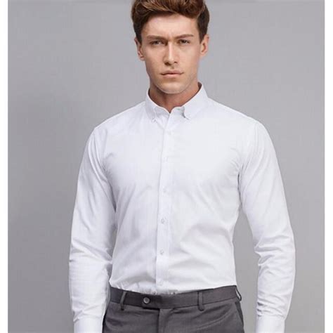 Custom Mens Long Sleeve White Solid Dress Shirt Cotton Blend Classic