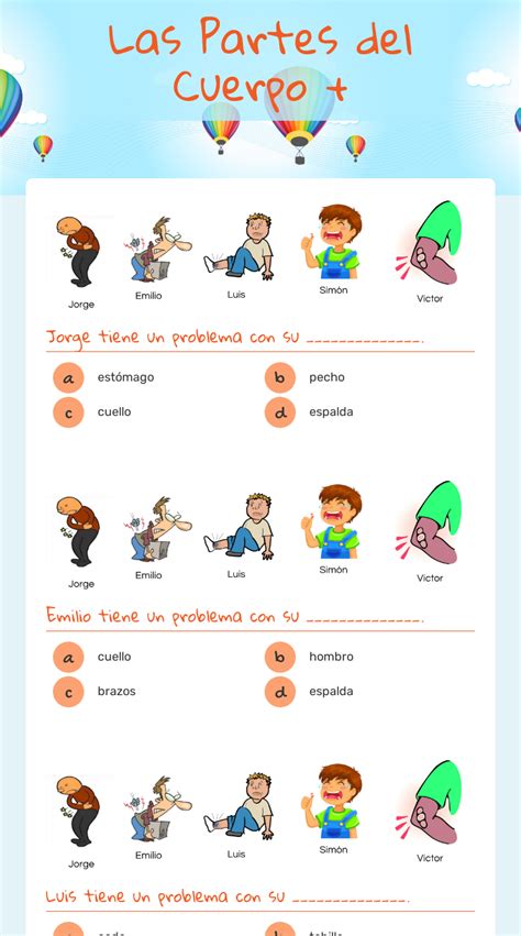 Las Partes Del Cuerpo Interactive Worksheet By Maria Jewell Wizerme