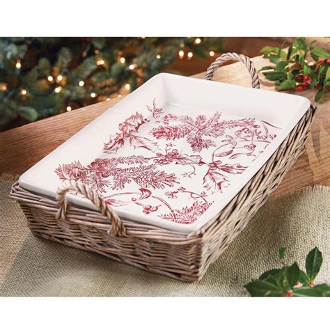 Mud Pie Holly Collection Toile Baker In Willow Basket N2 Free Image