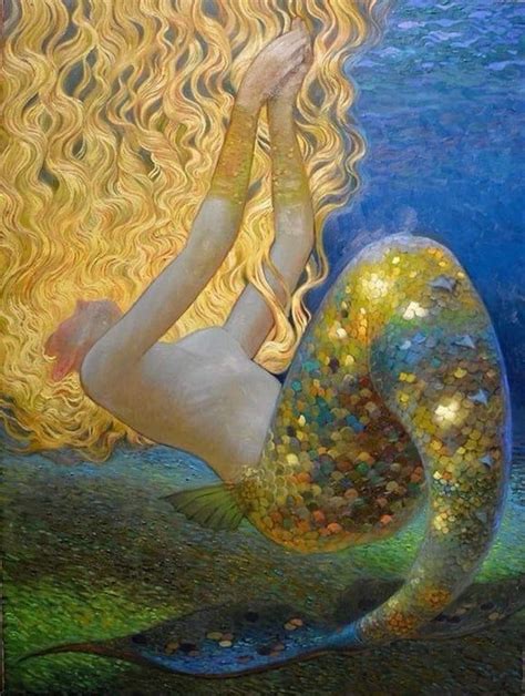 The Golden Mermaid Oil Painting By Victor Nizovtsev Mermaids