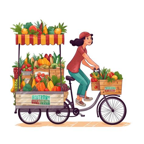 Premium Ai Image A Woman Rides A Bike With A Cart Full Of Fruit And