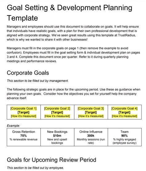 Engagement Doctrine Circus Employee Goal Setting Template Word Bride