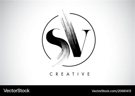 Sv Brush Stroke Letter Logo Design Black Paint Vector Image