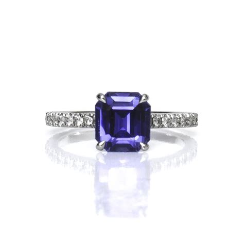 4.5 out of 5 stars. White Gold Emerald Cut Blue Sapphire Engagement Ring with ...
