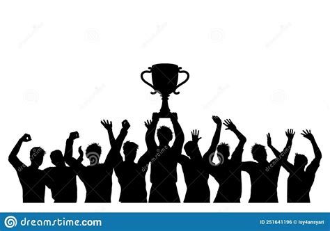 Silhouettes Of People Holding Up A Trophy In Front Of Their Heads With