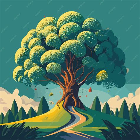 Premium Vector Tree Vector Art Landscape Illustration