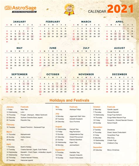 Calendar 2021 with all holidays: Indian Calendar 2021 - Indian Festivals & Holidays