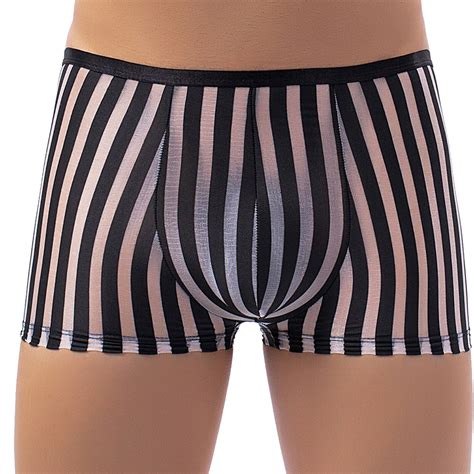 Mens Sexy Underwear Sheer Mesh Boxer Briefs See Through Stripe Underpants Shorts Ebay
