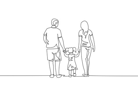 Un Solo Dibujo De Línea Continua De Un Padre Joven Feliz Y Una Madre