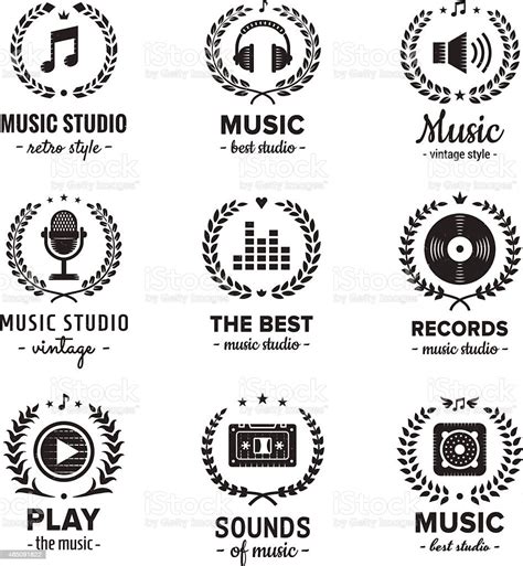 Music Studio Logo Vintage Vector Set Hipster And Retro Style Stock
