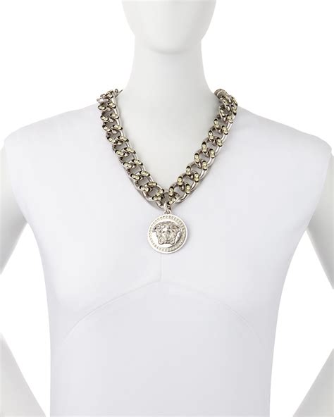 Versace Oversized Crystal Link Medallion Necklace