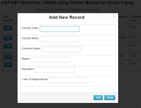 ASP NET GridView CRUD Using Twitter Bootstrap Modal Popup ALL IN ONE IT TUTORIAL