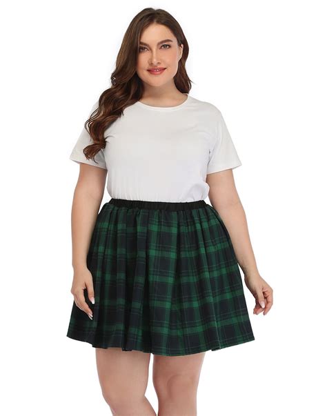 hde plus size plaid skirt lingerie pleated mini skater skirts green and black plaid 18 20