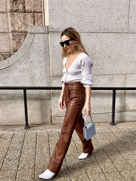 3 Easy But Stylish Ways Im Wearing The Leather Trend In 2020 Leather Pants Style Brown