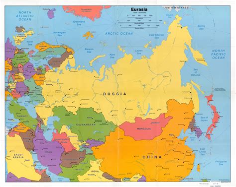 Large Detailed Political Map Of Eurasia Wth Capitals
