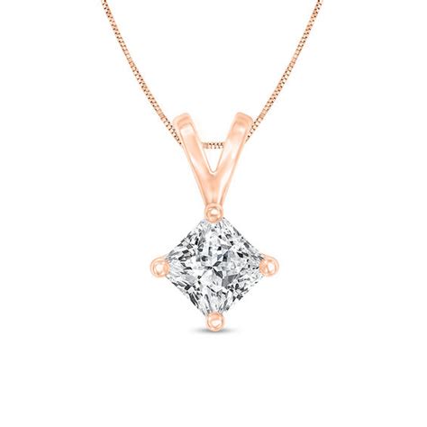 58 Ct Certified Princess Cut Diamond Solitaire Pendant In 14k Rose