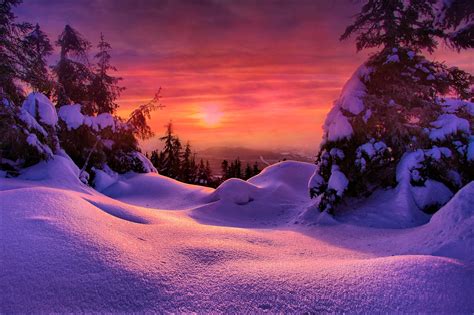 Download Sky Snow Winter Nature Sunset Hd Wallpaper