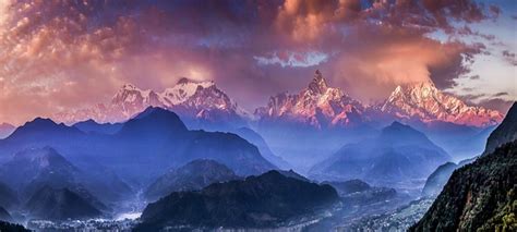 Nature Landscape Himalayas Mountain Sunset Clouds Mist Valley Nepal