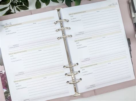 A5 Health Appointments Printed Planner Inserts A5 Planner Etsy
