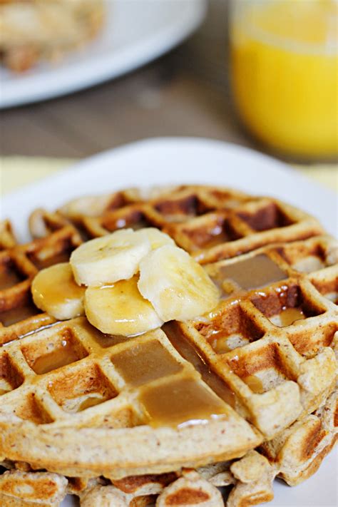 Banana Waffles With Peanut Butter Maple Syrup Belle Vie