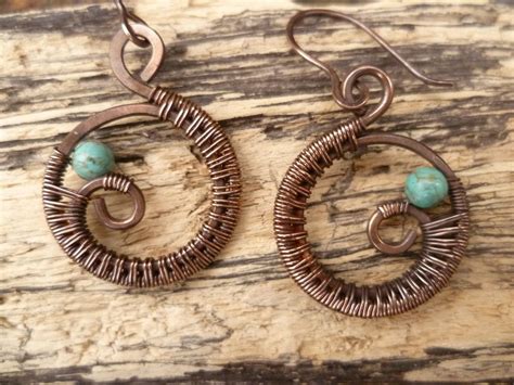 The Earrings Are Made With Copper Wire And Turquoise Beads