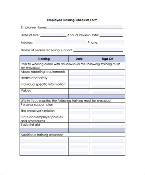 Job Training Checklist Template