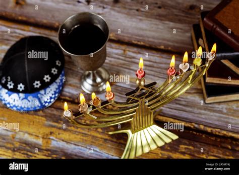 Jewish Holiday Hanukkah With Menorah In The Jewish Festival Stock Photo