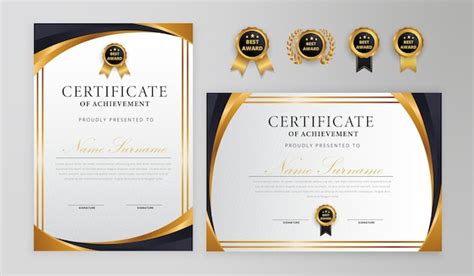 Premium Vector Black And Gold Certificate With Badge And Border For