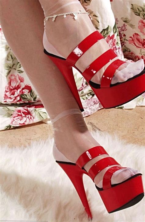 Pretty White Rht Nylons In Sexy Red Mule Platforms Red Stiletto Heels
