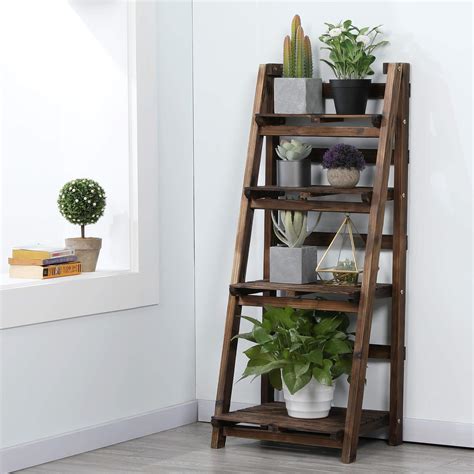 Buy Yaheetech Wooden Foldable Ladder Shelf 4 Tier Magazine Holder Book