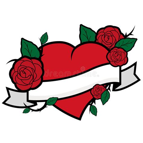 If you like it, don't hesitate! Heart, roses and banner stock vector. Illustration of ...