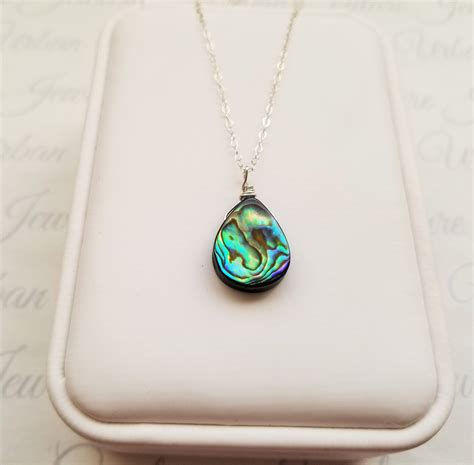 large sterling silver abalone necklace silver jewelry green blue abalone sea shell jewelry