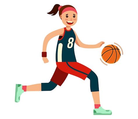Premium Vector Beautiful Teenager Girl Playing Basketball Dribbling