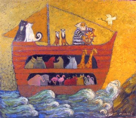 Kovcheg Painting By Oleg Gorohov Artmajeur Noahs Ark Animals Naive Art