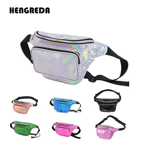 Hengreda Holographic Fanny Pack Shiny Neon Pu Hologram Waist Bag Laser