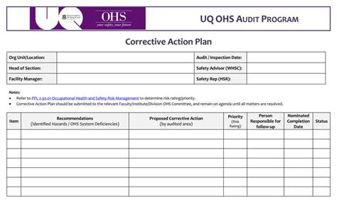 Corrective Action Plan Monitoring Template