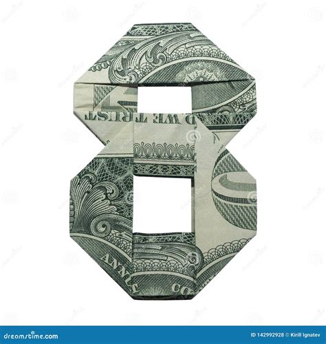 Money Origami Digit 8 Number Real One Dollar Bill Isolated On White