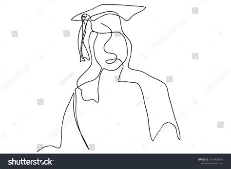 Continuous Line Drawing Graduation Students Graduation Stock Vector