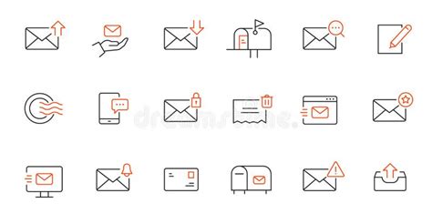 Email Line Icon Set Letter Send Mail Contact Message Secure Editable