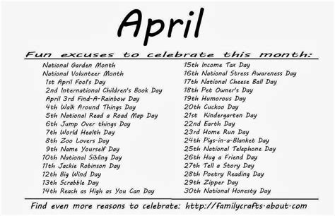 Kindergarten And Mooneyisms Special Days April Marketing Calendar