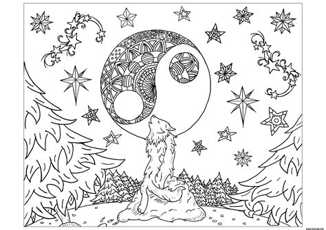 Coloriage Loup Mandala Adulte Lune Et Foret