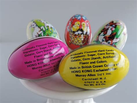 Vintage Retro Tin Litho Easter Eggs Set Of 5 Small Metal Egg