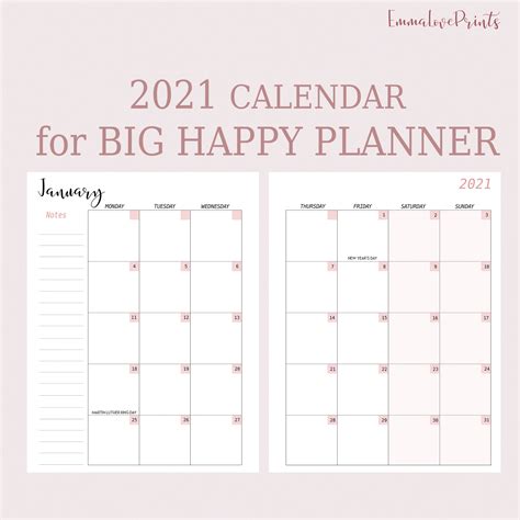 Monthly Planner 2021 Made To Fit Big Happy Planner Inserts Etsy