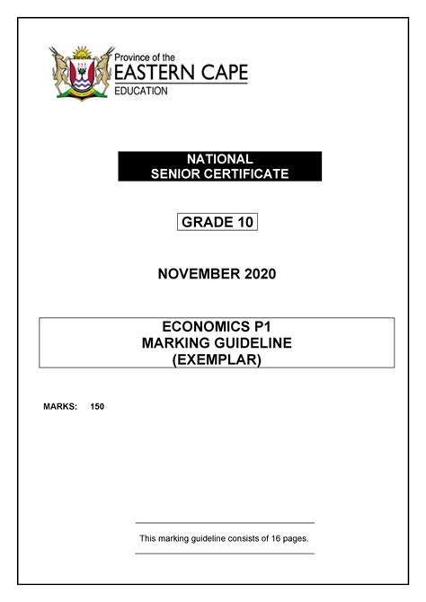 Economics P1 Memo Gr10 Nov2020 English National Senior Certificate