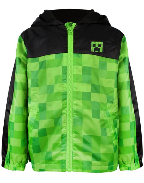 Minecraft Boys Jacket Waterproof Hoodie Creeper Fleece Lined Raincoat