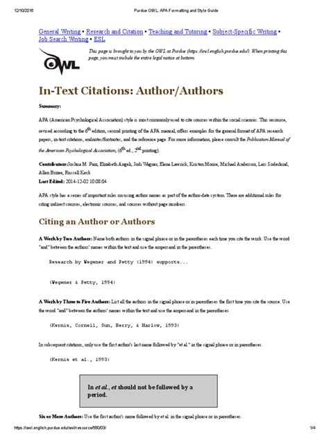 Owl Purdue Apa In Text Citation Purdue Owl Citation Chart Comparing